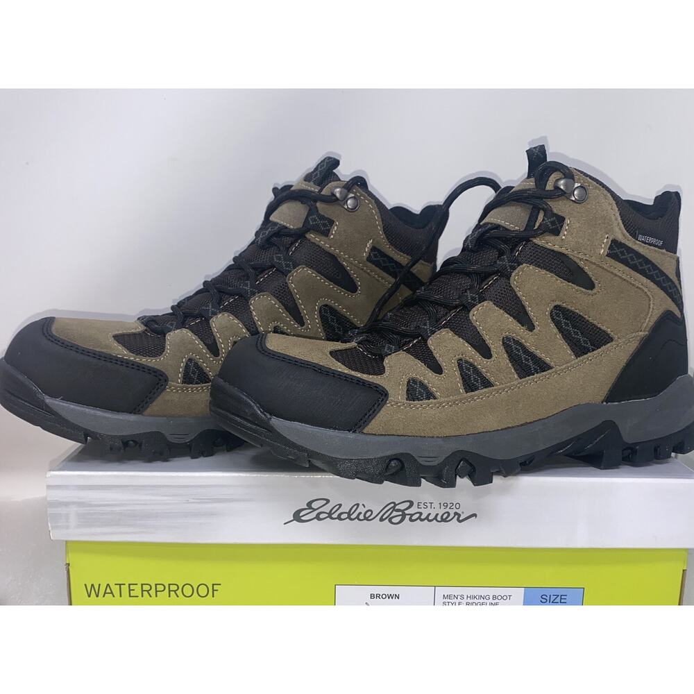 Eddie Bauer Mens Ridgeline Hiking Boots Shoes Leather Waterproof Brown Size 8.5